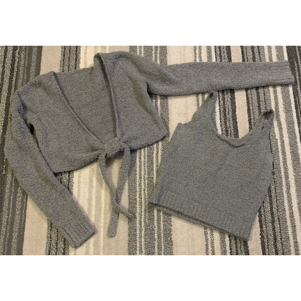 2 Pce SKIMS Cozy Knit Wrap/ Tank‎ Top Smoke Gray  Comfy Loungewear Womens L/XL
